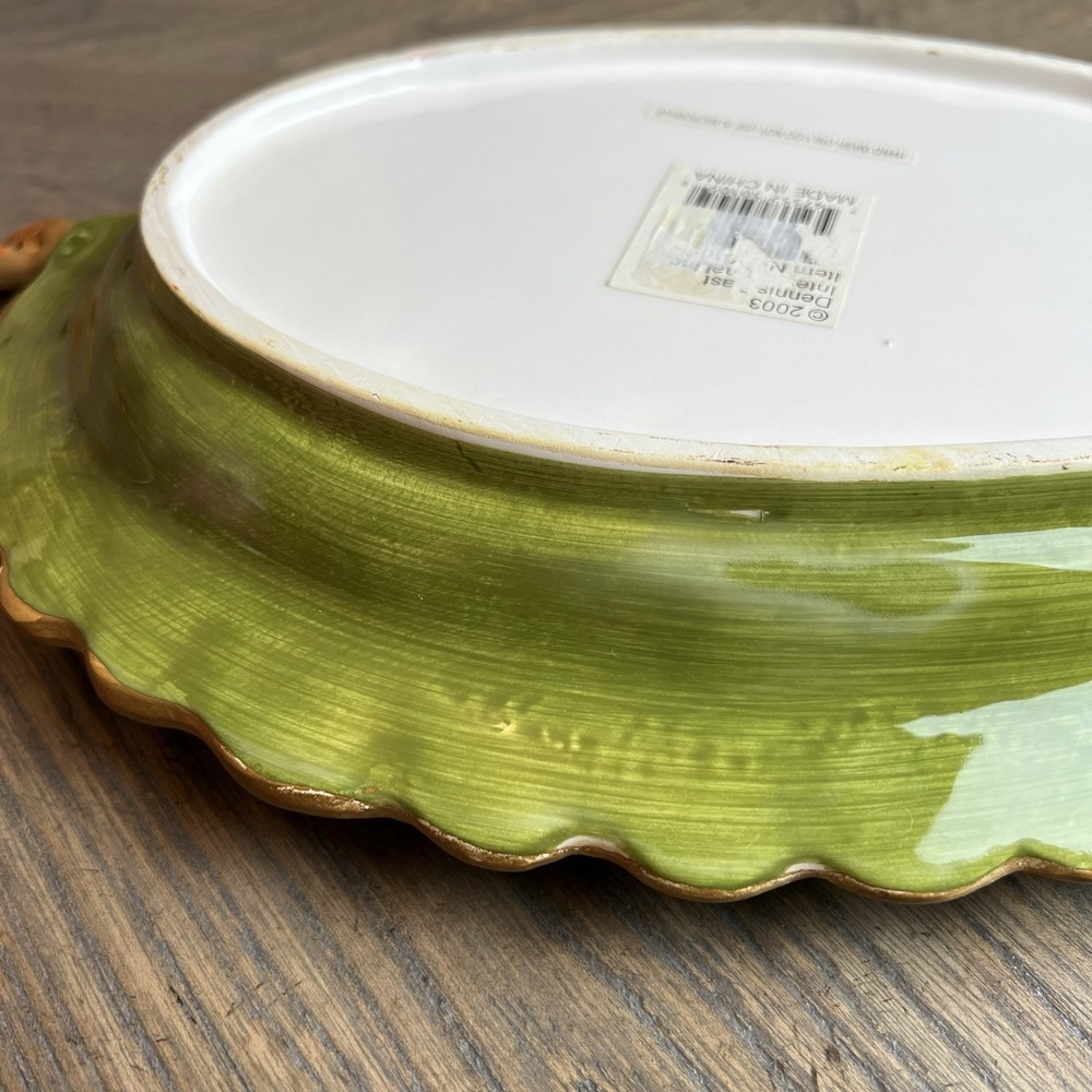 Vintage DENNIS EAST INTERNATIONAL Green Brown Leaves Serving Trinket Dish 13" - Picture 9 of 13
